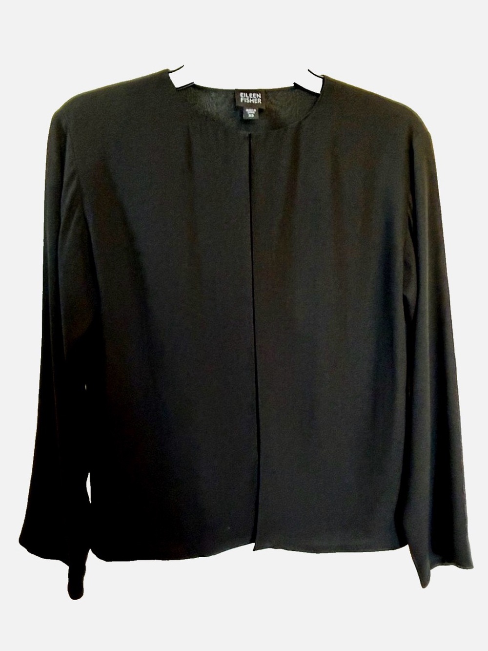 Eileen Fisher 100% Silk Jacket XS Black Open Front Lightweight Minimalist